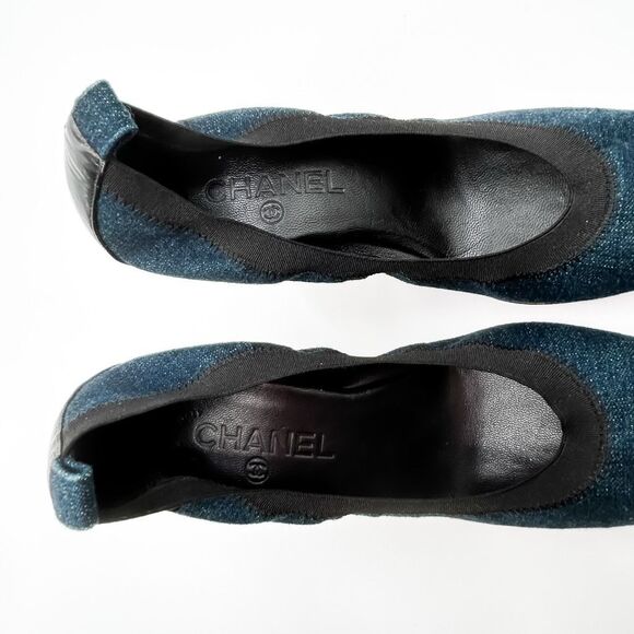 Chanel Elastic CC Logo Blue Denim Pumps High Heels Size 39 US 8-8.5 - Picture 8 of 11